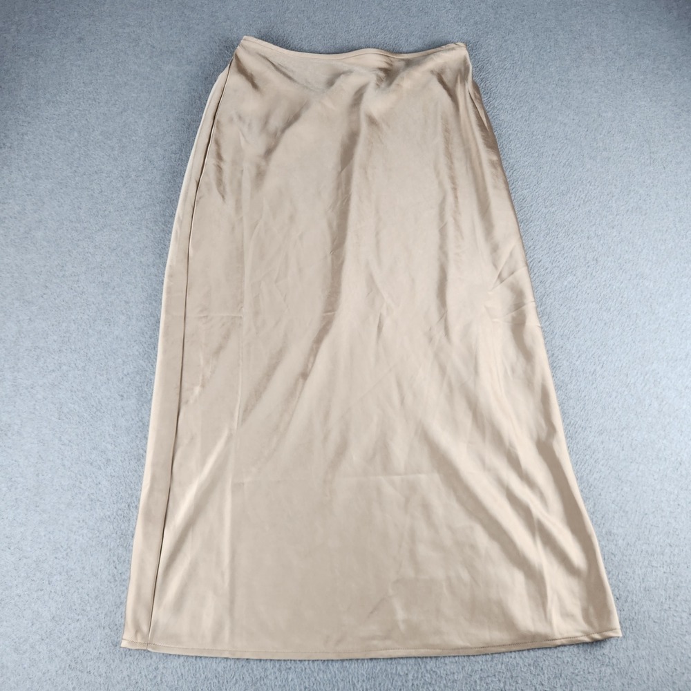 Old Navy Maxi Skirt Womens Medium Beige Satin Chic Party Side Slit Elastic Waist